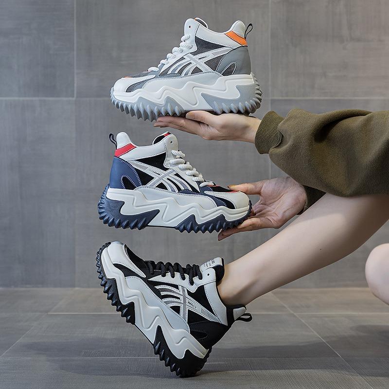 790 inner height increase 7 leather little white shoes for women's autumn and winter new versatile thick-soled pine