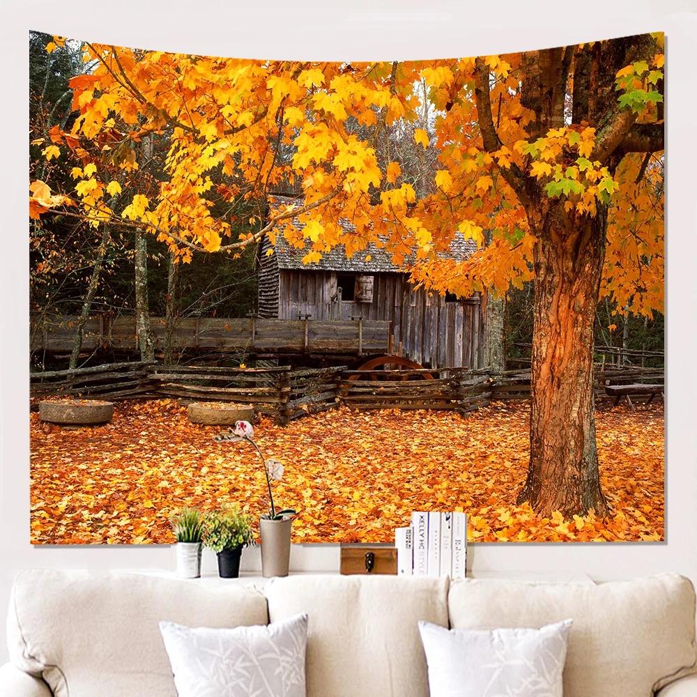 Autumn Scenery Tapestry Serene Lake Vibrant Fall Colors Perfect for Cozy Home Decor Large Wall Hanging Art