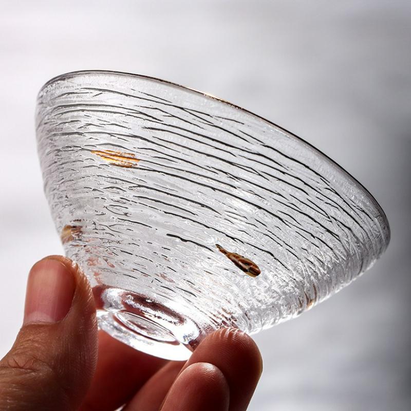Japanischer hitzebeständiger Glas-Teetasse Kreativ Mini Gehämmert Goldrand Kung Fu Teeschale Teetassen Haushalt Wasserbecher