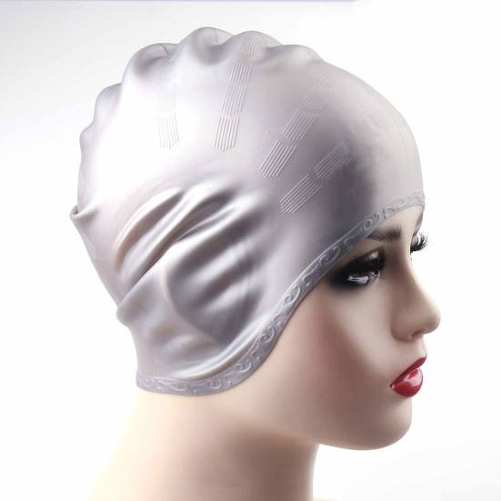 Cuffia da nuoto grande in silicone con protezione per le orecchie 3D, cuffia da bagno antiscivolo e impermeabile per donne e uomini, capelli lunghi/corti