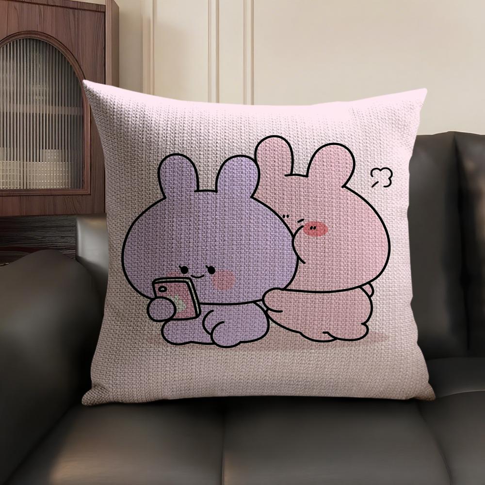 Asamimichaan Asleep Asamimi Cushion Cover Natural Linen Organic Fabric DoubleSided Printing Sofa Home Decor Gift Pillow Case