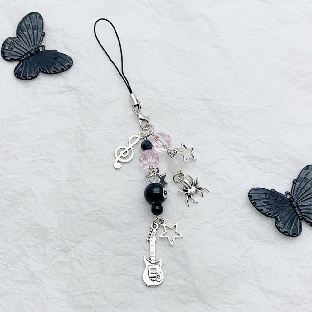 Bow Pink Guitar Phone Chain Guitar Cell Phone Strap Jewelry Gift Mobile Phone Lanyard  Phone Charm