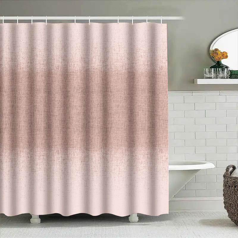 Soft Pink Ombre Shower Curtain With Linen Texture, Perfect For Bathrooms Home Decor Washable Fabric