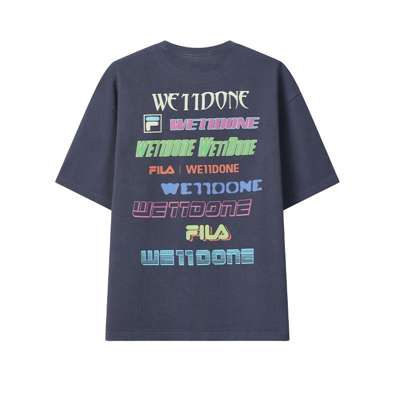 FILA × WE11DONE Solid Color Short Sleeve Crew Neck T-Shirt Unisex tops F11U626107F-GY