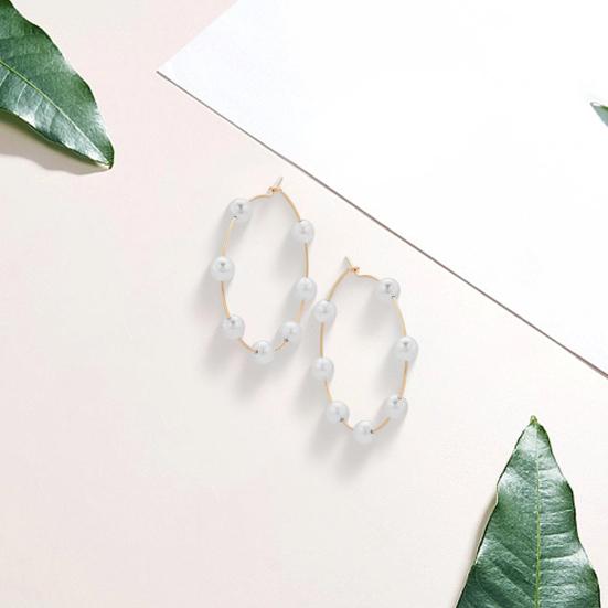 1 Pair Women Large Hoop Earrings Faux Pearl Round Circle Exaggerated Style Party Prom Formal Occasion Ear Hoop Ear Jewelry