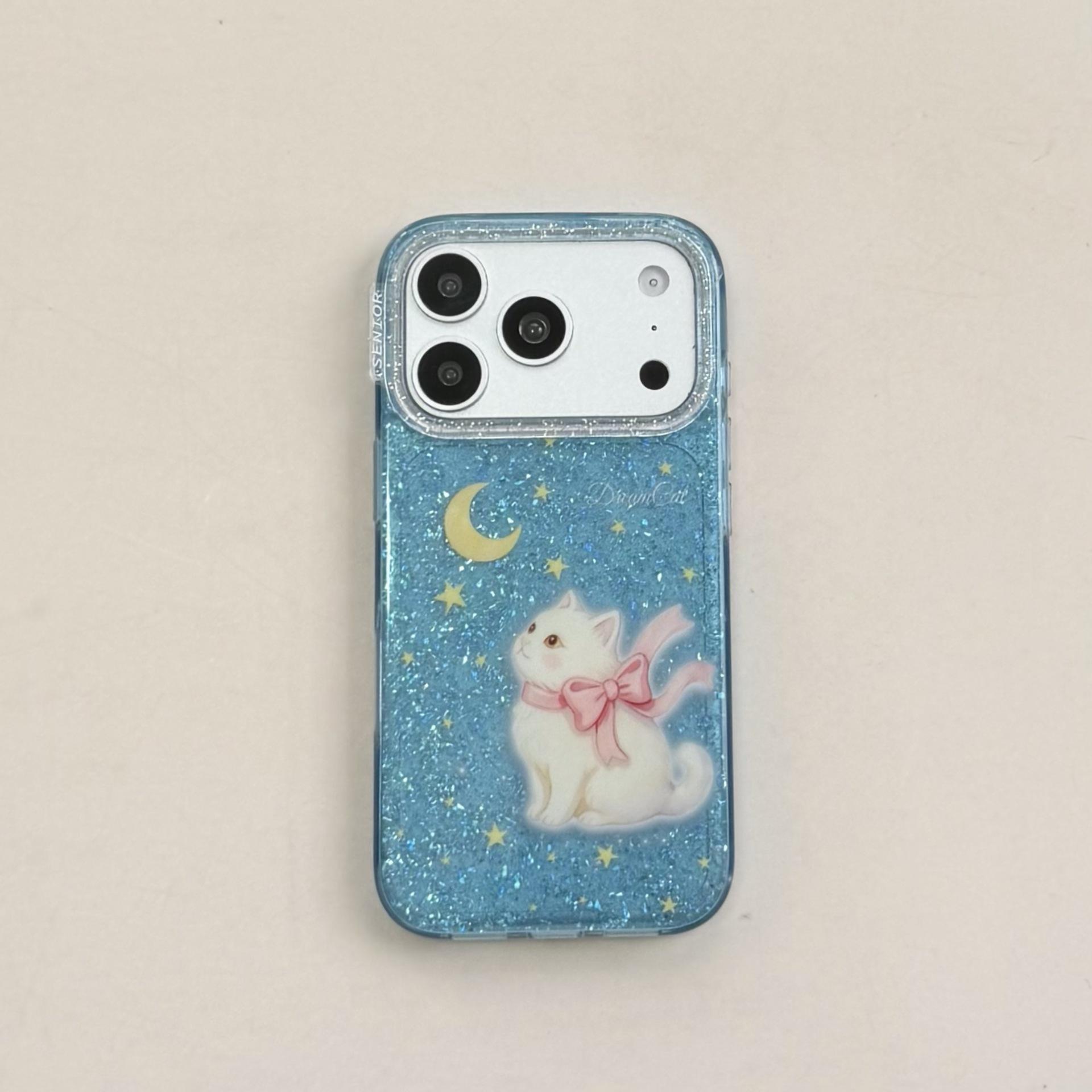 

Blue Fantasy Stars & Moon iPhone 17 Pro Max Case with Glitter Lens - Ideal for Apple 16 & 15 Female Models iPhone 17 Pro