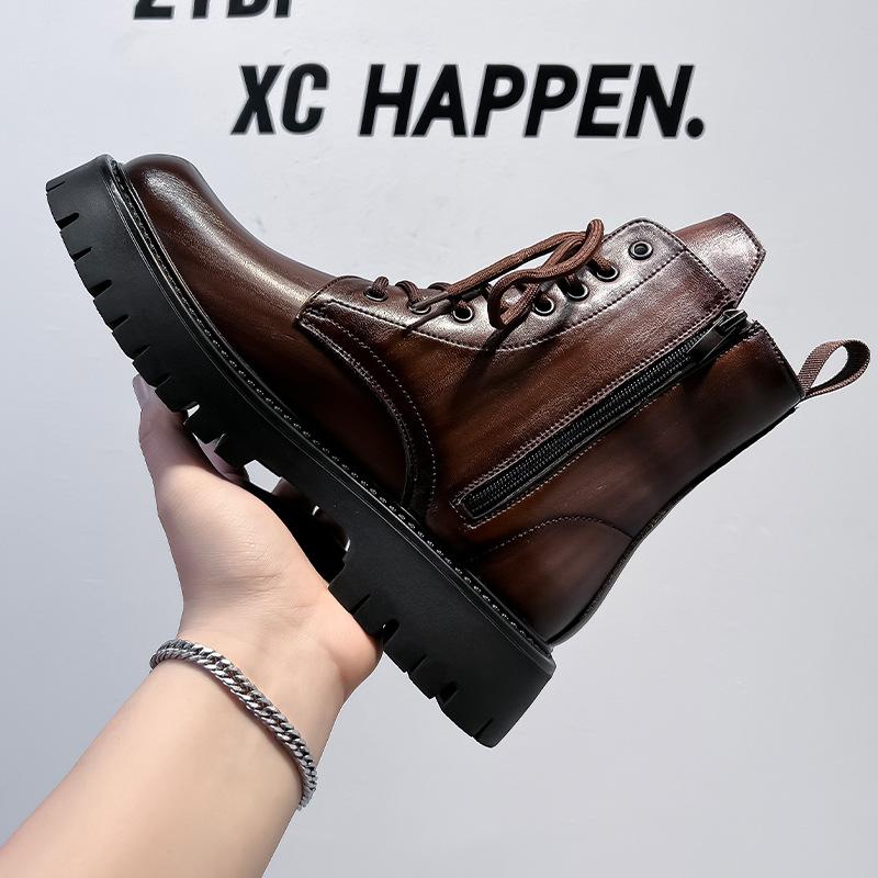 Side Zipper Martin Boots Outdoor Fashion Tooling Boots 2024 Hong Kong Wind Locomotive Boots Men's Premium Leather Shoes 3315-A
