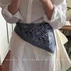 Navy Blue Paisley Silk Triangle Scarf - Waist Tie Summer Accessory