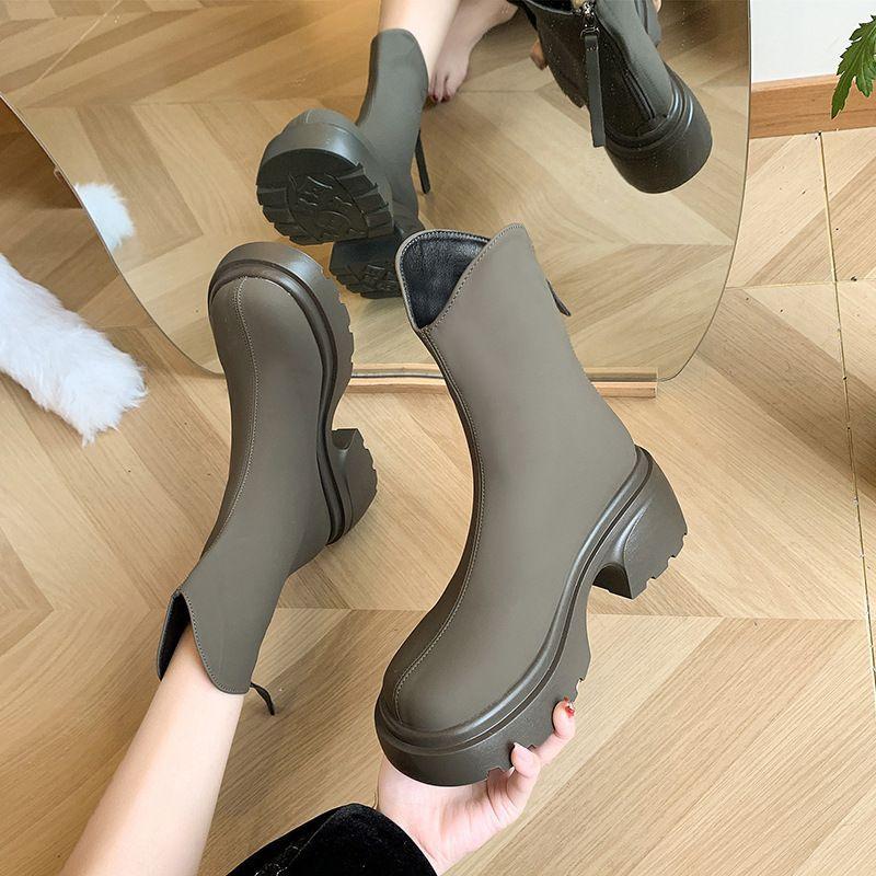 

Small thick-soled heightening Martin boots women s 2025 new British style thin short boots thick heel rear zipper locomotive boots 35