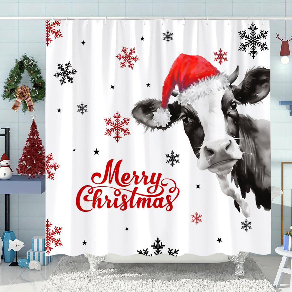 Funny Christmas Bathtub Cat Print Shower Curtain Moose Snowman Christmas Decor Polyester Fabric Shower Curtains Bathroom Decor