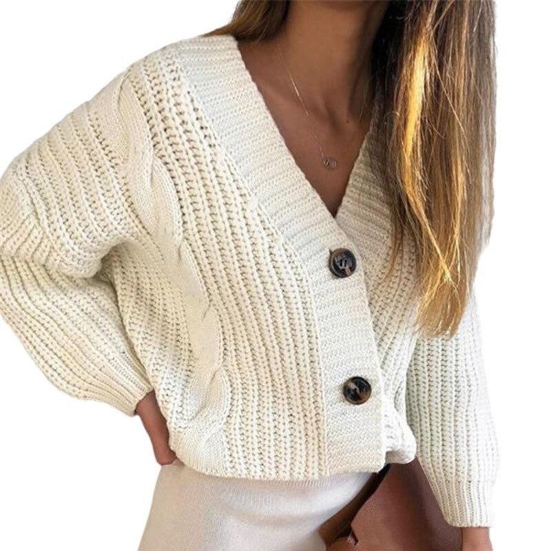 Cardigan Women Sweater Button V Neck Loose Autumn Winters Twist Button Cord Cardigan Sweaters Women Fashion