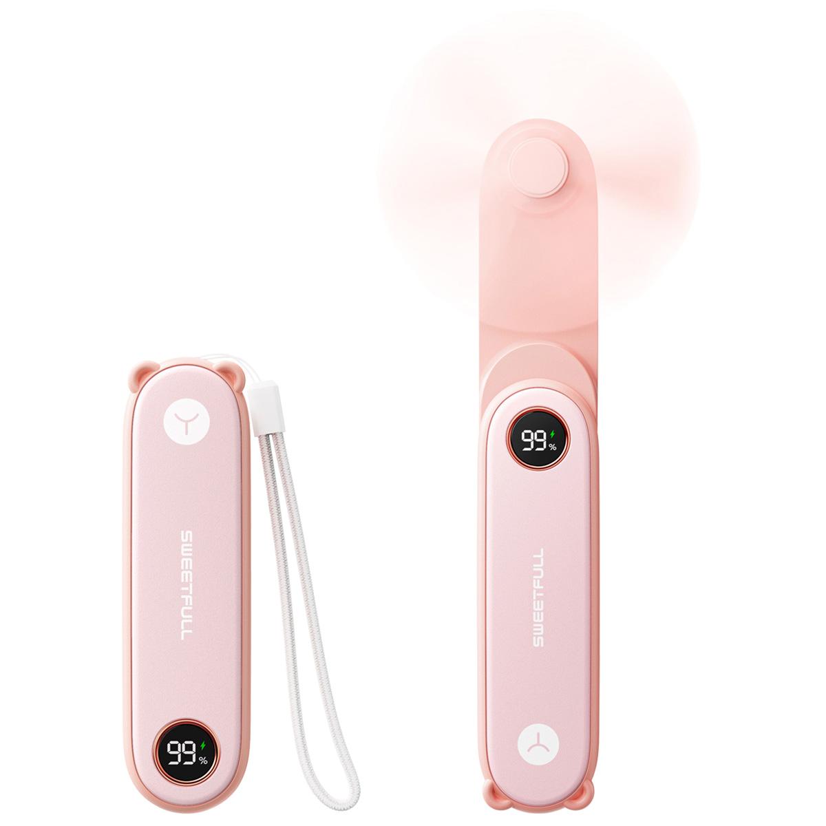 

Mini USB Rechargeable Foldable Handheld Fan LED Display 1500mAh 2-Speed Adjustable Portable Fan For Outdoor Household Carrying розовый