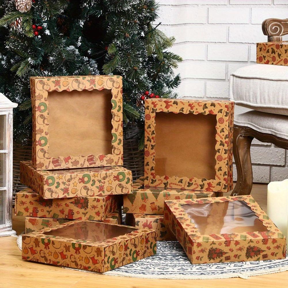 12 boîtes à biscuits de Noël avec fenêtre de visualisation, contenants de boulangerie en papier kraft avec couvercles, parfaits pour les desserts de Noël et les cadeaux de fête
