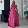 European and American Women's Clothing Summer New African Elegance Temperament Bubble Sleeve High Waist Split Flower Dress