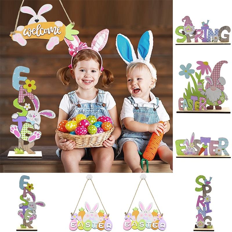Easter Wooden Table Centerpiece Sign With Gnome Rabbit Decorations