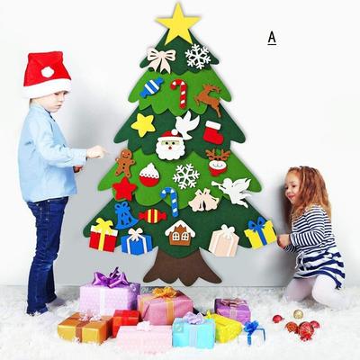 DIY Filz Weihnachtsbaum Wandbehang Künstlicher Weihnachtsbaum mit Weihnachtsmann Schneeflocken Ornament Neujahrsparty Zubehör Geschenk