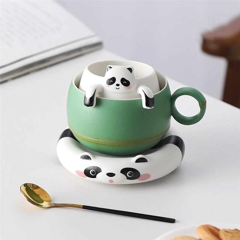 A95I-Bambus Panda Filter Tee Trennbecher Japanische Teetasse mit Sieb Haushalt Teezubereiter Büro Wasserbecher Teeset Geschenk
