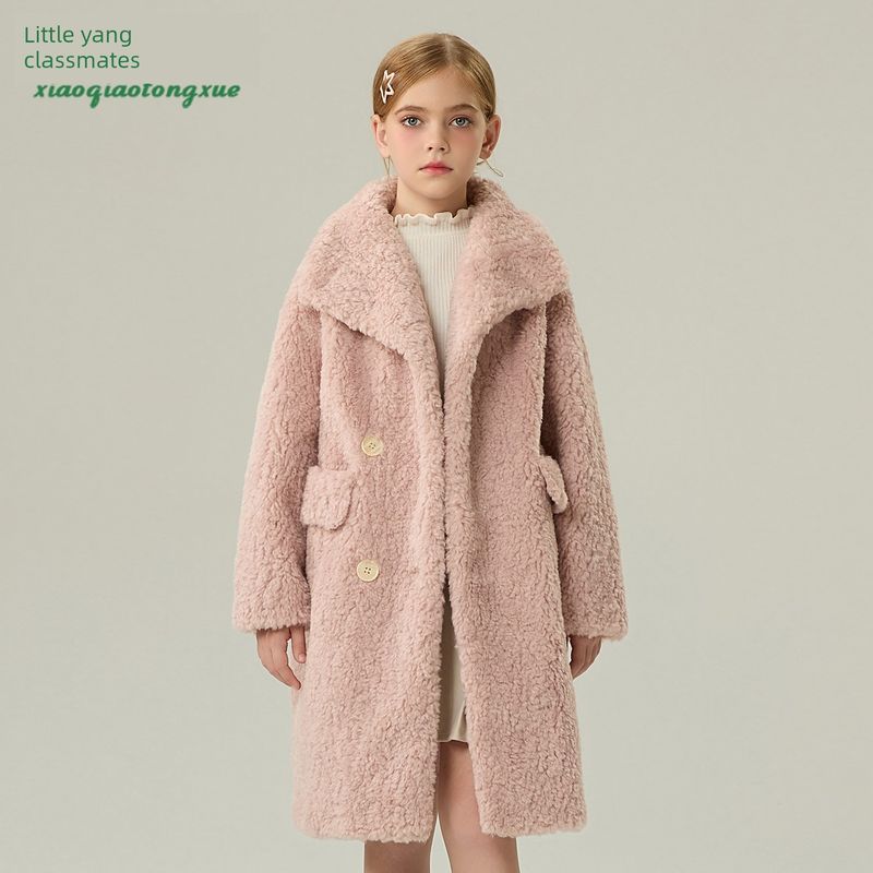 Children's Fur Outwear 2025 Autumn and Winter New Style Girls' Imitation Lamb Wool Little Girl's Fur Outwear Mid-Length Korean Style