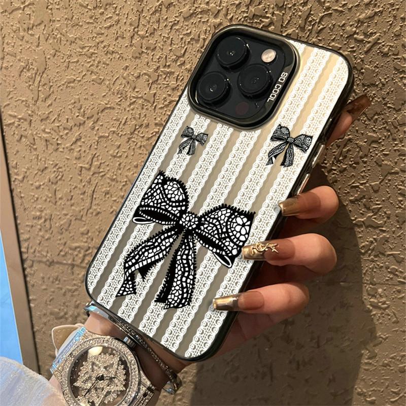 Ulepszone etui IMD z koronkową kokardką i nadrukiem kwiatowym, odporne na wstrząsy, ochronne, miękkie etui z TPU, pełna osłona tylna na iPhone'a Samsunga