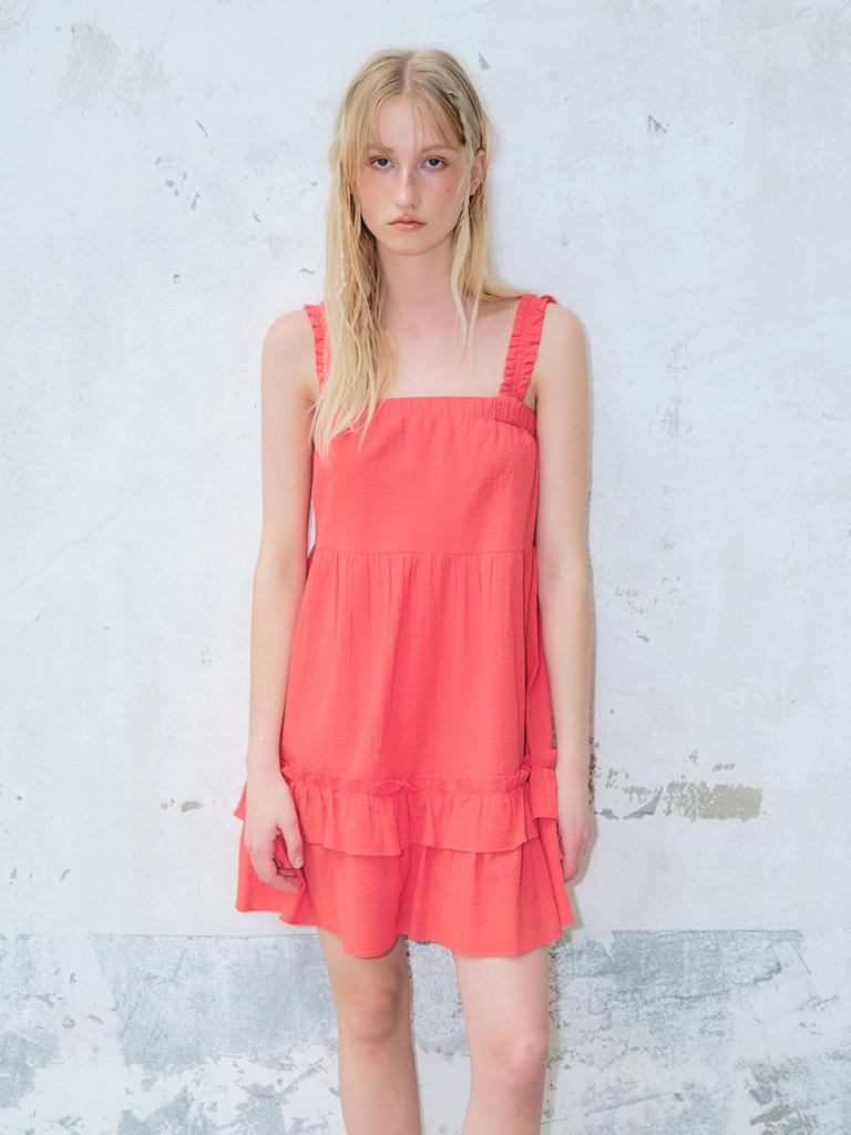 Etmont Frill Banding Mini Dress, Red