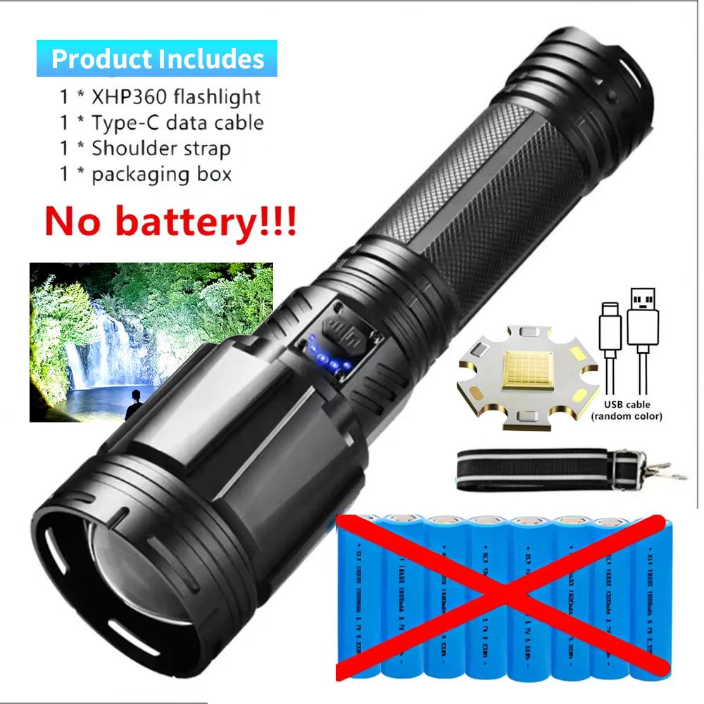 Most Powerful High Power Led Flashlight Use XHP360 Rechargeable Led Strong Light Torch Zoom Outdoor Lantern for Hunting