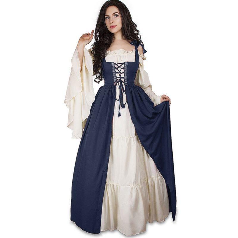European Renaissance Court Dress: Lace-up Corset Gown for Stage Performance