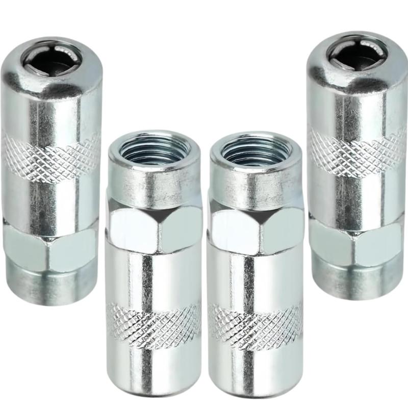 Grease Guns Coupler,Grease Guns Fitting Steel Threaded Lubrication Part,1/8 in Connection with Light-Colored Finish, Knurled Handling Area and