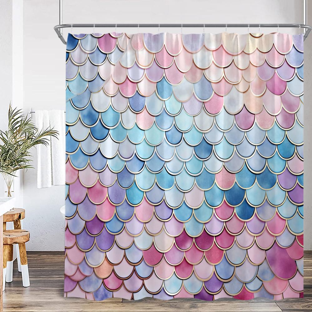 Mermaid Shower Curtain Beautiful Merpeople Scale Flower Beauty Vintage Bath Curtain Woman Girl Polyester Bath Curtain with Hook