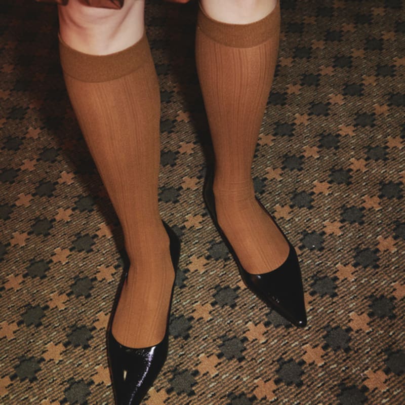 I Hate Monday Graceful Stockings Knee Socks Brown