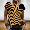 Women's summer striped themed T-shirt, women's 3D printed round neck T-shirt, rainbow 3D casual T-shirt