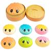 12 Piece Slow Rebound Bun Toys with Steam Basket Display Box Expression Design Stress Relief Set for Kids and Adults