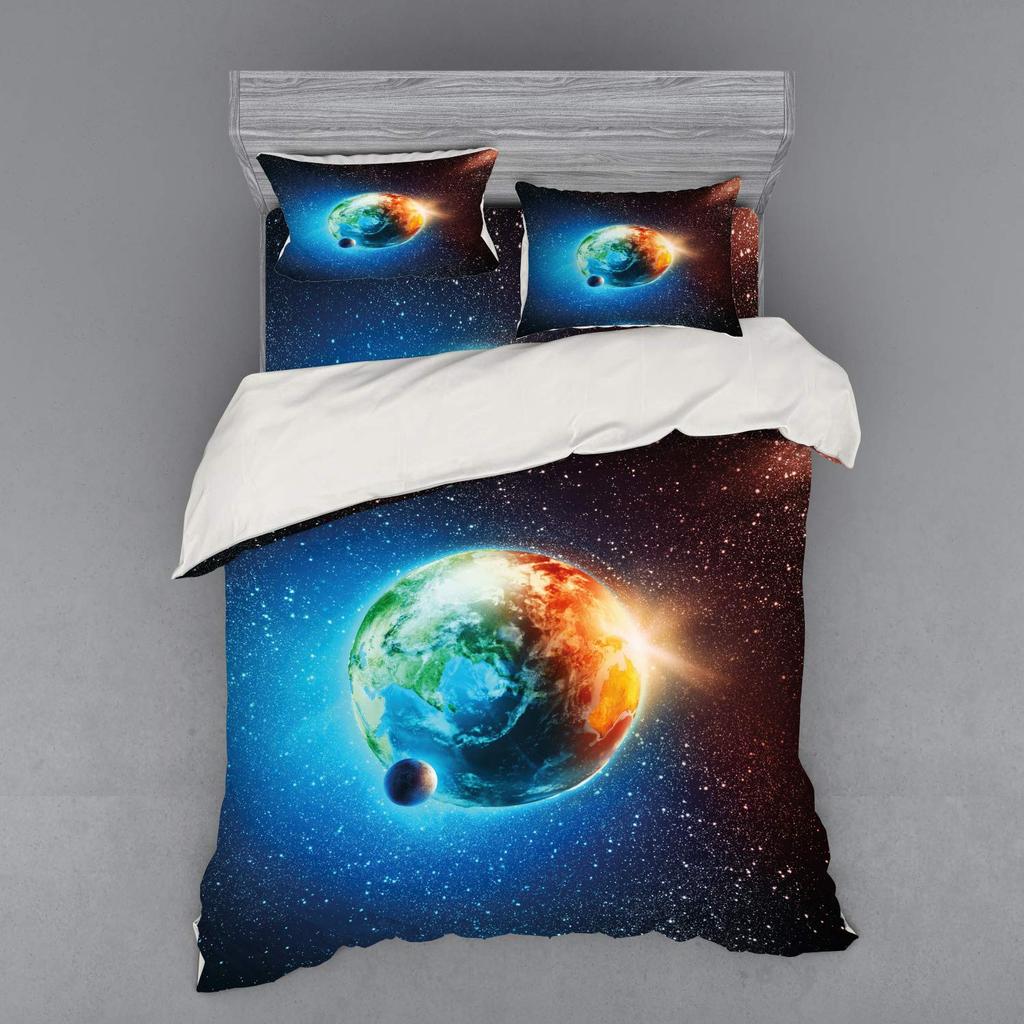 Earth Duvet Cover for Kids Boys Girls Teens Lightweight Down Quilt Covers Bedroom Decor 2 Pillowcases 1 Duvet Cover No Comforter