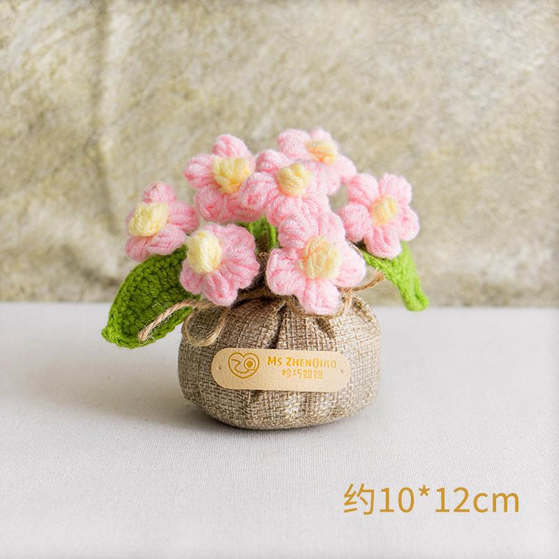 2025 Knitted Flowers Potted Cute Crochet Flowers Knitting Flower Wedding Guest Gift Crochet Rose Sunflower Table Decor