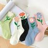Female Spring and Summer All Match Pure Color Leisure Stereo Floret In The Tube Cotton Socks