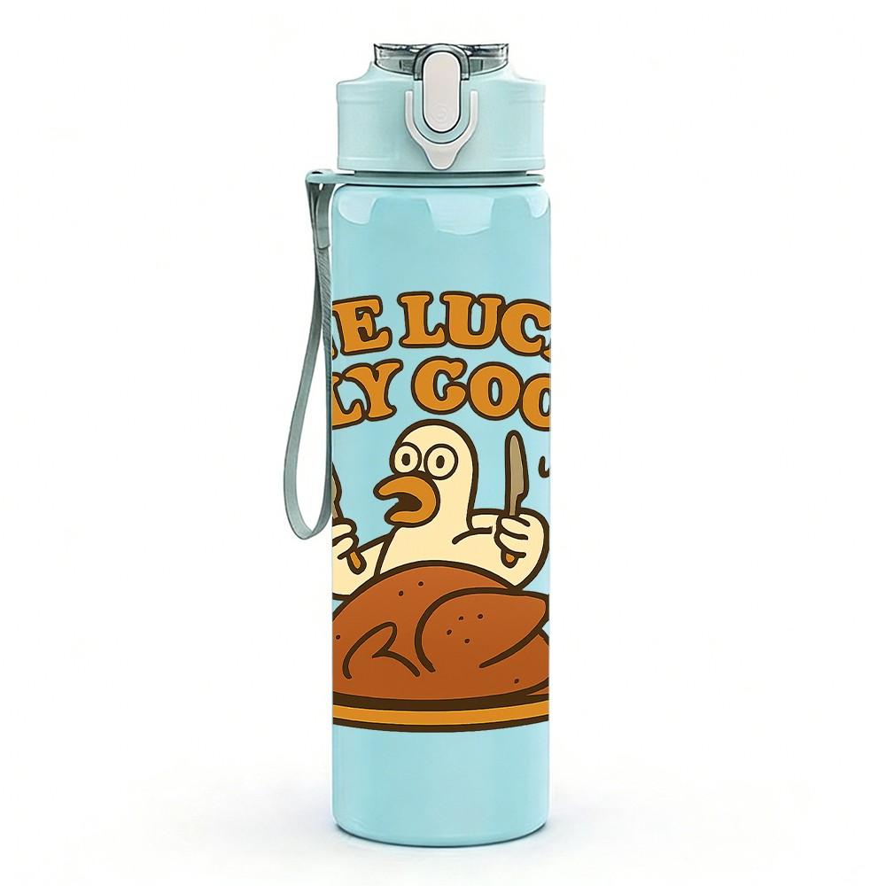 1PC One Lucky Silly Goose Turkey 750ml Color Plastic Sports Water Bottle Leakproof Flip Straw Lid Suitable for Sports Office Home Use