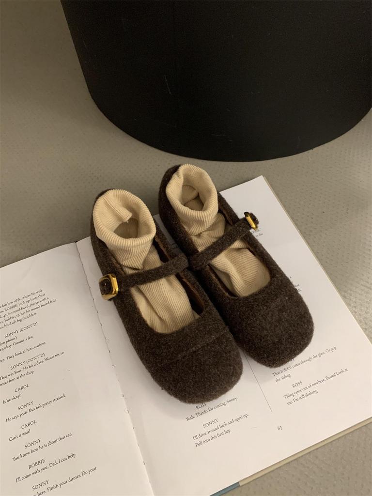 Fleece single shoes women Mary Jane shoes small fragrant fluffy shoes women wear thermal cotton shoes