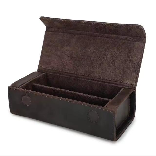 

Retro Genuine Leather 2/3 Grids Eyeglasses Storage Box Sunglasses Glasses Display Case Family Travel Sunglasses Organizer