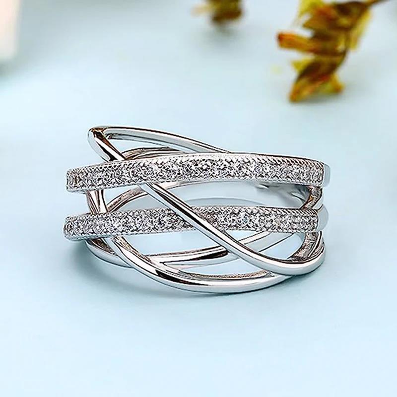Huitan Cross Design Lady Silver Color Ring for Party Engagement Simple Style Inlaid Shiny CZ Charming Trendy Accessories JewelryGood Product