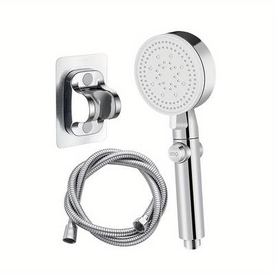 3pcs, Adjustable 5 Gears Silvery Bath Shower Head, High Pressure Water Saving Shower Stop Switch, With Hose And Bracket, Bathroo
