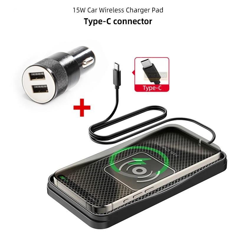 Carregador Sem Fio QI 15W para Carro Almofada Antiderrapante de Silicone Suporte Almofada de Carregamento Sem Fio para Huawei iPhone 15 Samsung S20 Modificação de Suporte