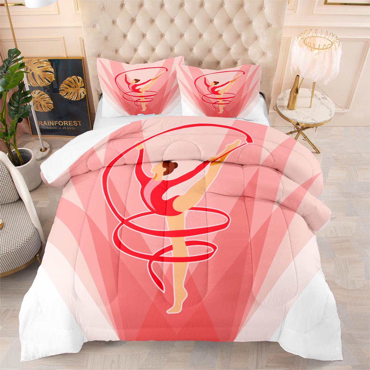 

Ballet Girl Mandala Floral Team Fat Quilt Standing Print Quilted Bedding Three-piece Set 172*218cm