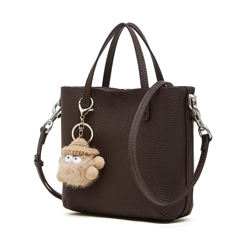 

Leather High-End Large-Capacity Bucket Bag Women S Spring And Summer Simple Shoulder Bag Retro Messenger Bag 19*7*19 темно-коричневого