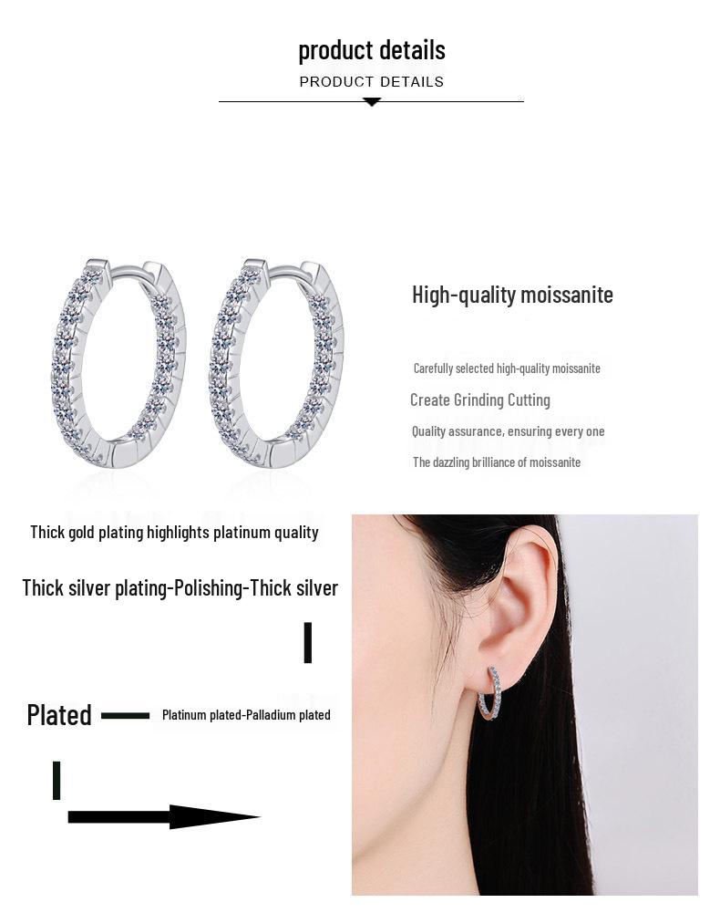 925 Sterling Silver Gold-Plated Moissanite Ear Cuffs for Women - Exquisite Round Hoop Earrings
