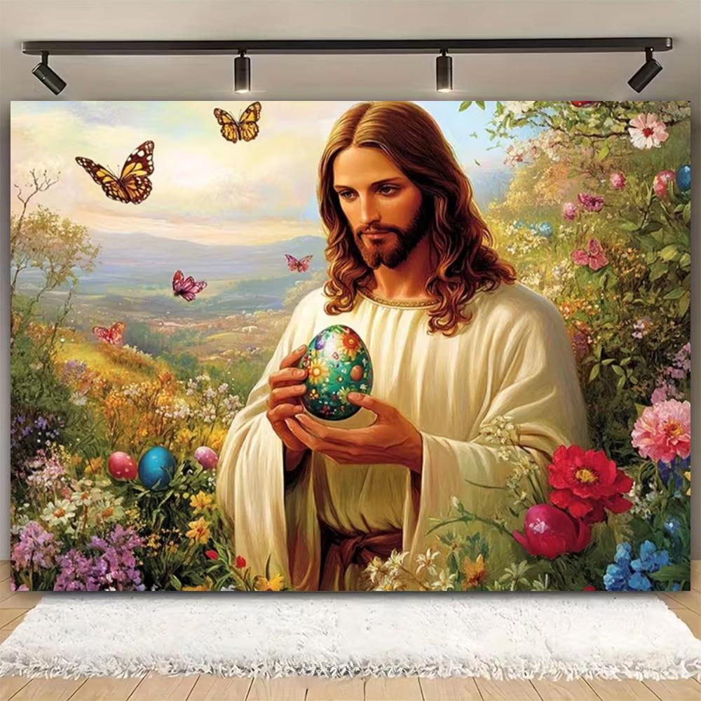 Easter Religion Jesus Theme Party Decoration Photography Background, Easter Egg Rabbit Banner Photography Studio Backdrop Cloth
