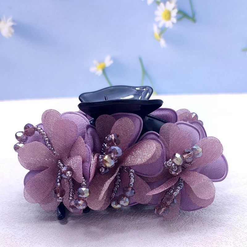 Kvetinová spona do vlasov pre ženy, Elegantná žraločia spona do vlasov s európskou čipkou, Ručne vyrobená sponka do vlasov pre účesy updo