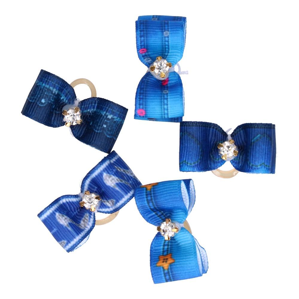 24 Pieces Bow Shape Dog Hair Flower Elastic Band Denim Hair Band Pet Rubber Band Party Dress-up