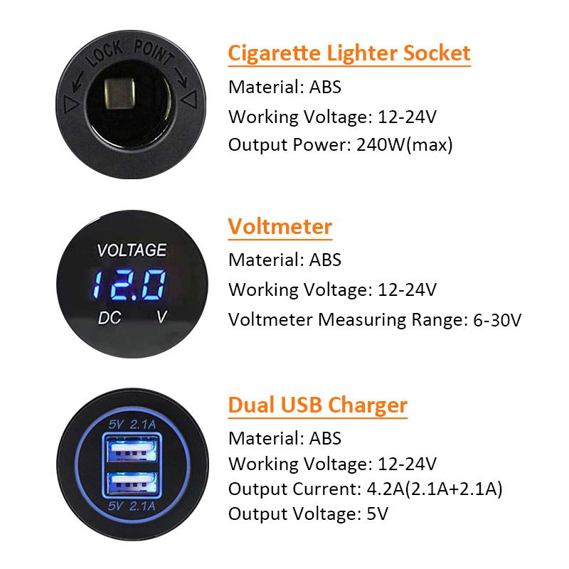12V USB Panel socket 4 în 1 Dual USB încărcător cu comutator basculant auto priză voltmetru digital pentru mașina, barca, camionul, RV