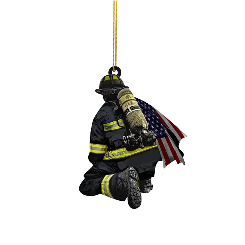 Christmas Firefighters Double sided Acrylic Car Pendant Fireman Xmas Tree Hanging Decoration Fireman Noel Ornaments Navidad