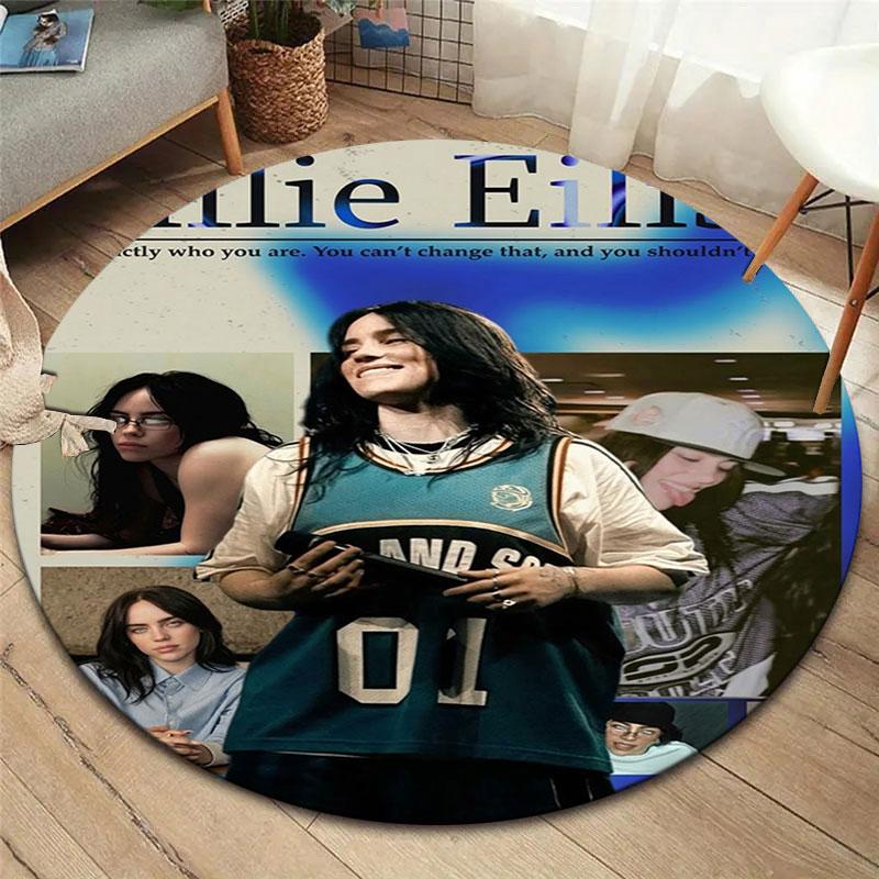 Billie Eilish Custom Name Round Area Rug,Carpet Rug for Living Room Bedroom Sofa Playroom Decor,Non-slip Floor Mat