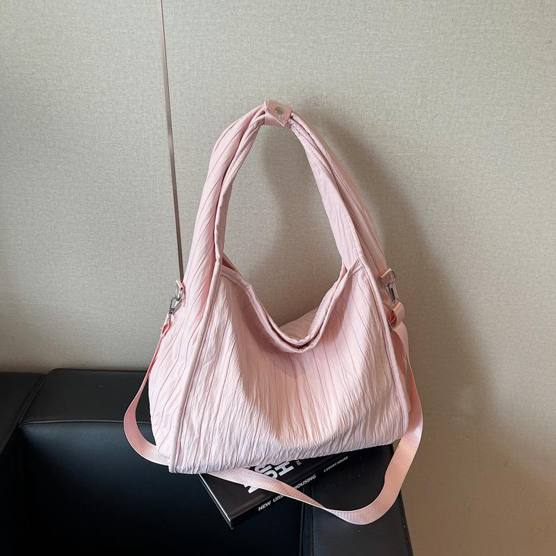 2025 New Simple Literary Girl Shoulder Canvas Bag Pleated Commuter Tote Bag Underarm Large-capacity Bag Women